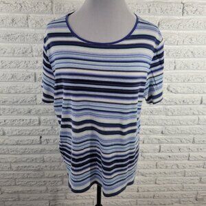 Croft Barrow Womens Top 1X Plus Tee Short Sleeve Blue Stripe Cotton STR198E